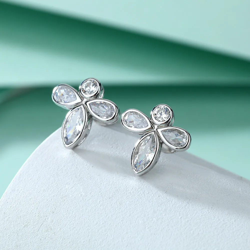 Zircon Flower Design Silver Studs Earrings for Women