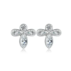 Zircon Flower Design Silver Studs Earrings for Women