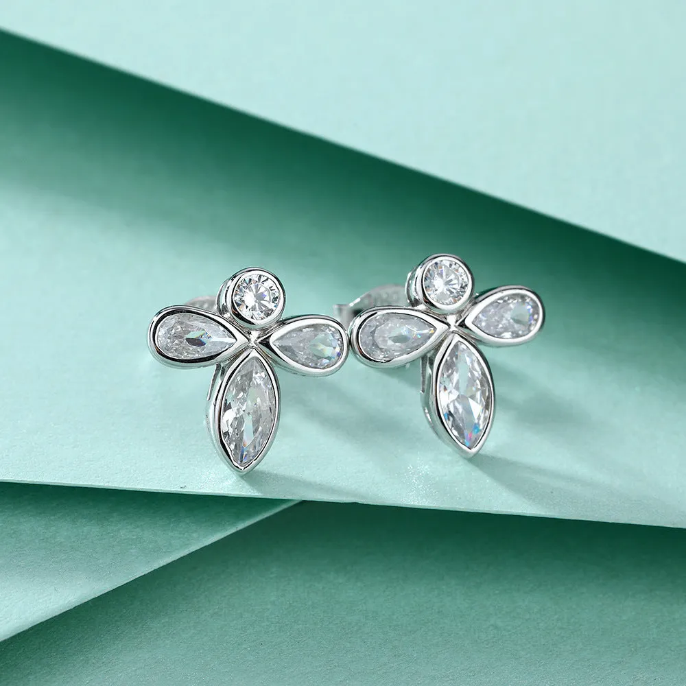 Zircon Flower Design Silver Studs Earrings for Women