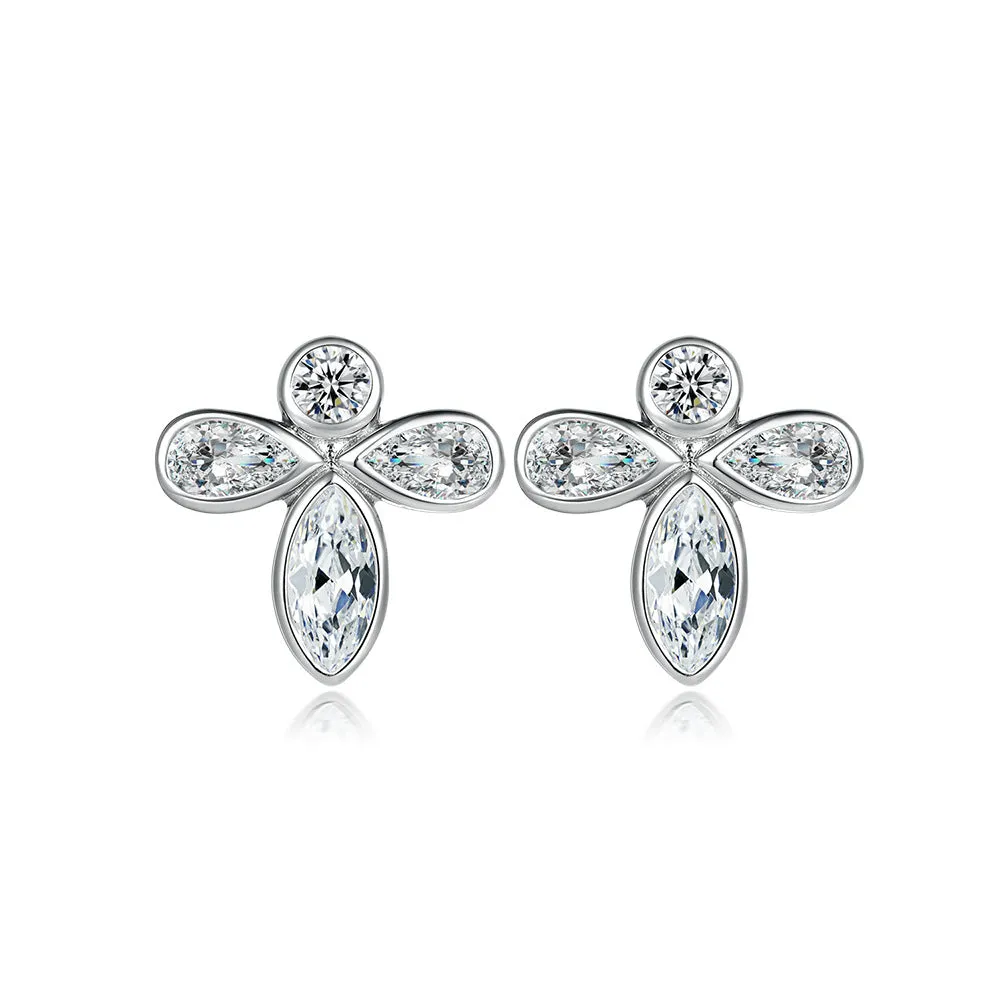 Zircon Flower Design Silver Studs Earrings for Women