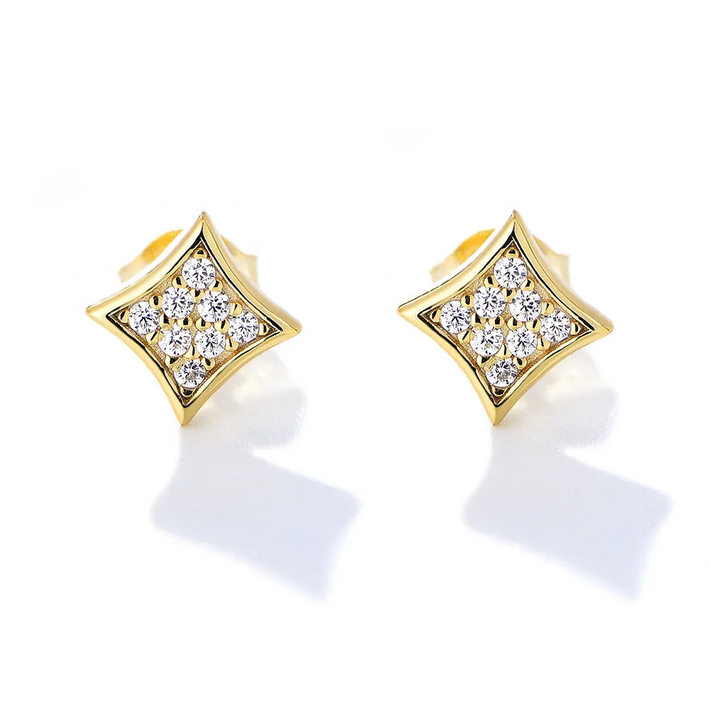 Zircon Geometric Rhombus Silver Studs Earrings for Women