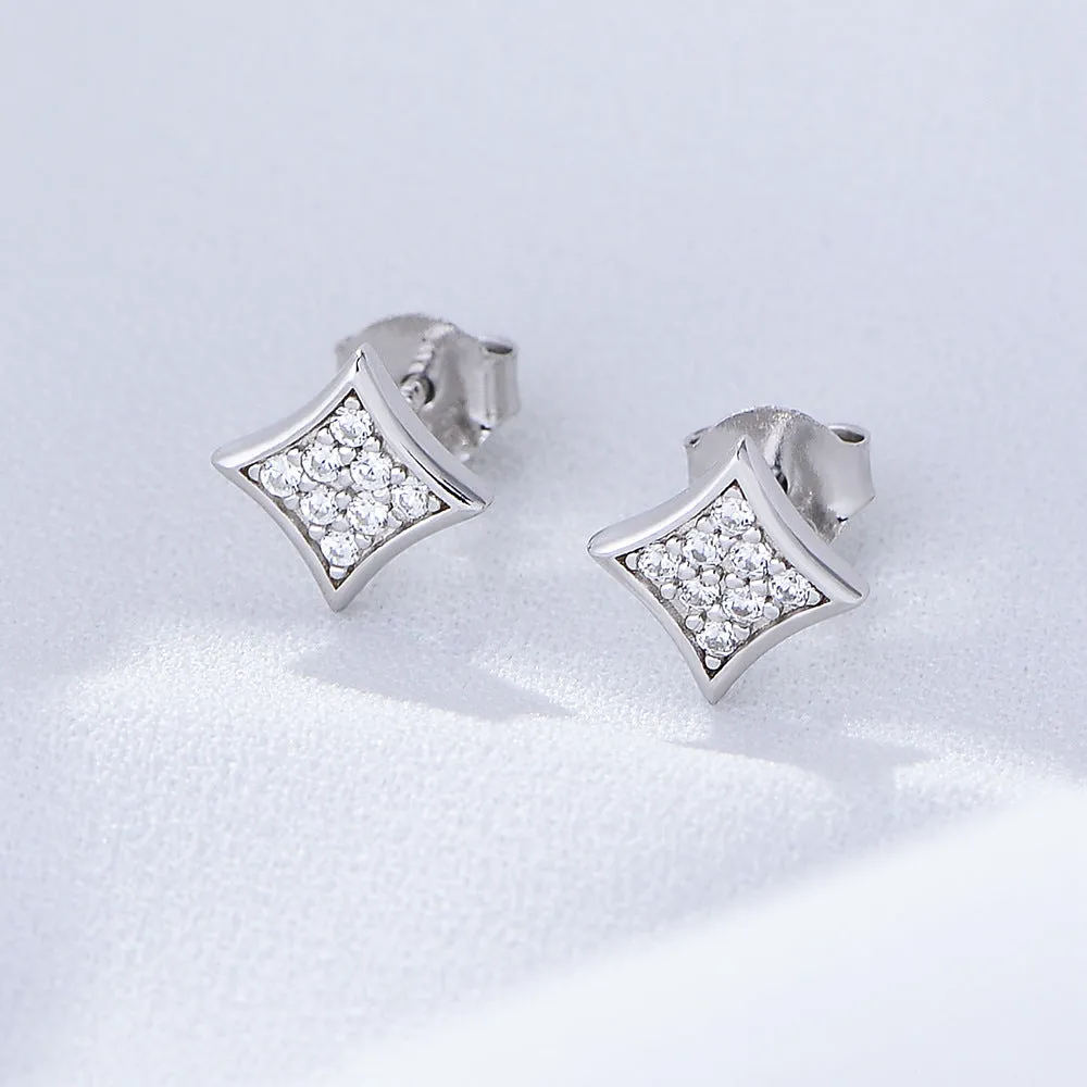 Zircon Geometric Rhombus Silver Studs Earrings for Women