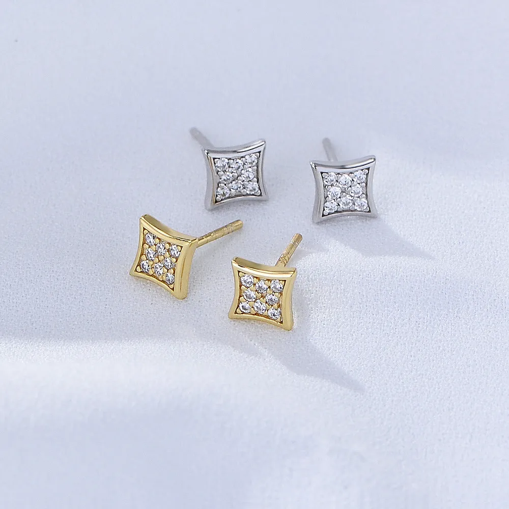 Zircon Geometric Rhombus Silver Studs Earrings for Women