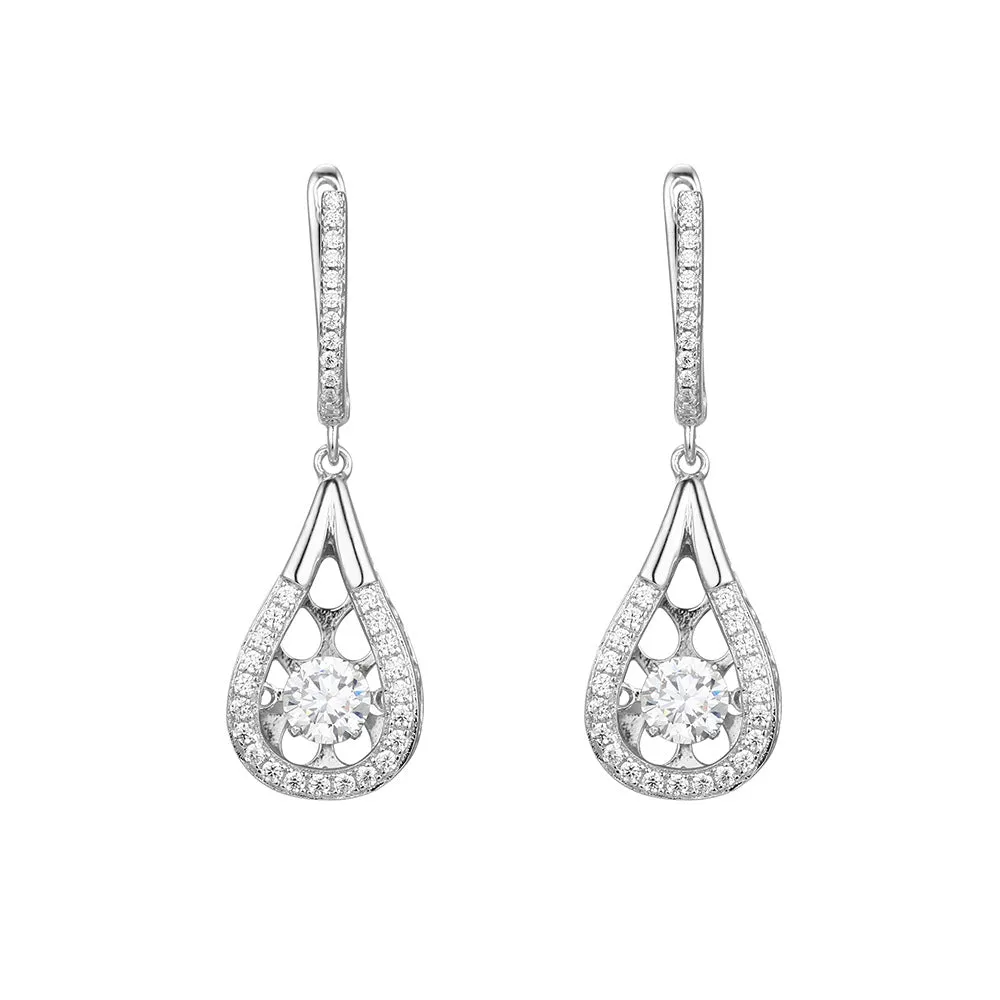 Zircon Hollow Pear Drop Silver Drop Earrings for Women