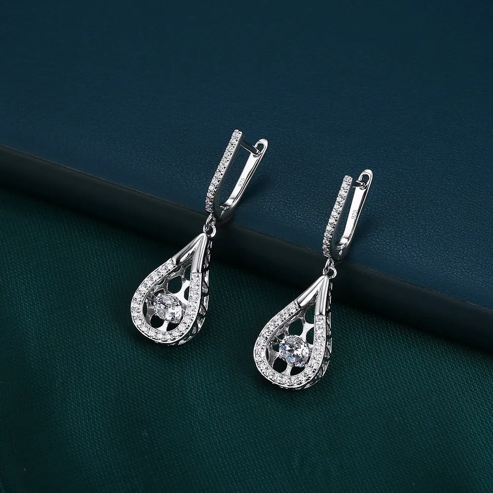 Zircon Hollow Pear Drop Silver Drop Earrings for Women