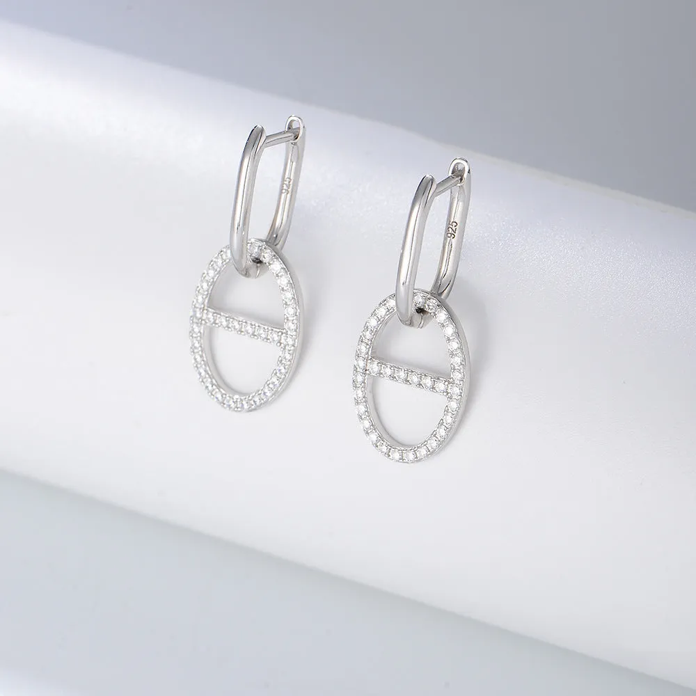 Zircon θ Shape Silver Drop Earrings for Women