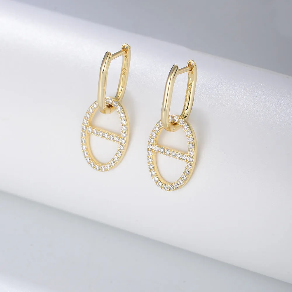 Zircon θ Shape Silver Drop Earrings for Women