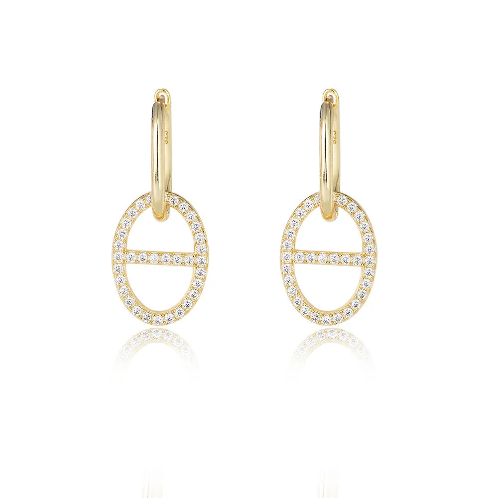 Zircon θ Shape Silver Drop Earrings for Women