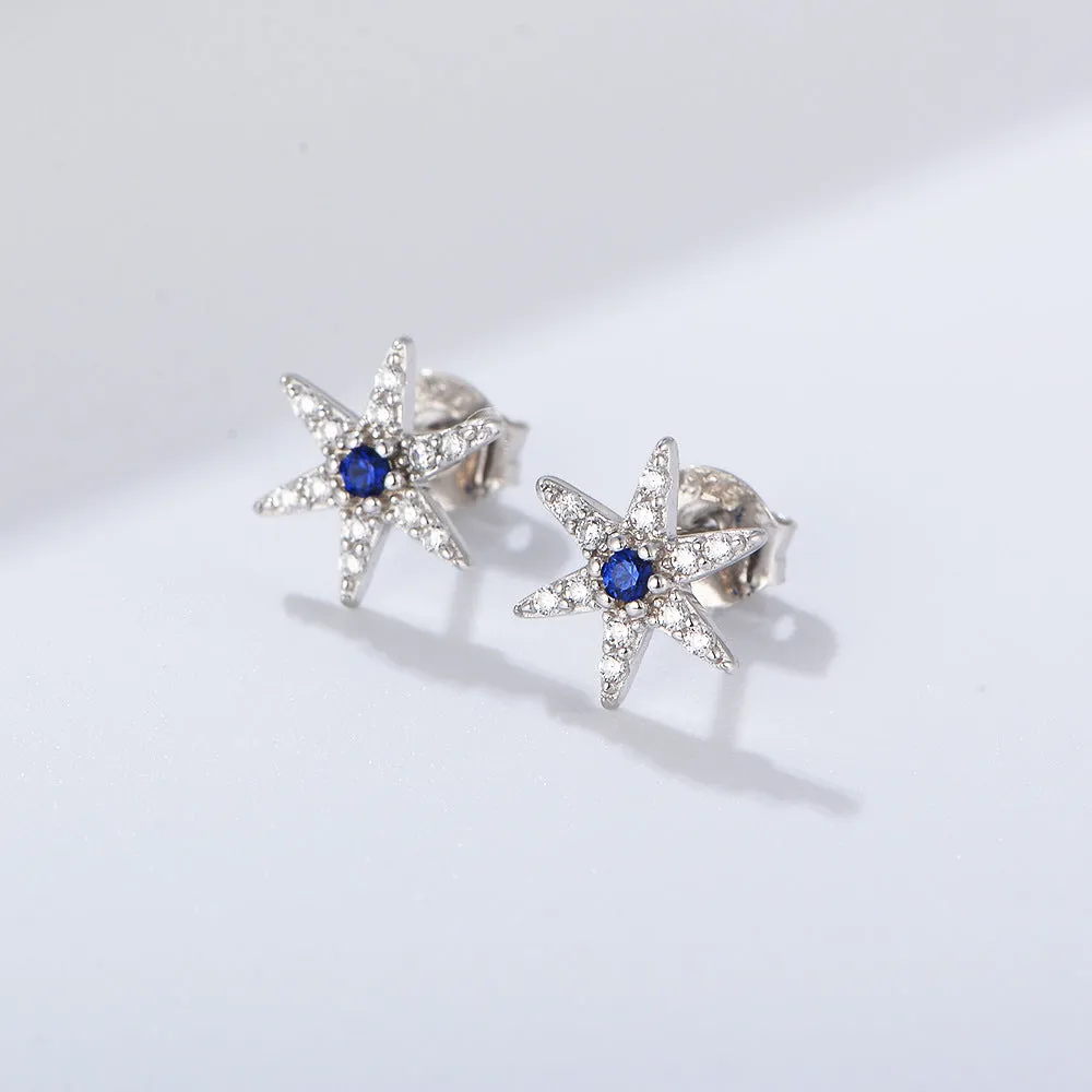 Zircon Six-pointed Star Silver Studs Earrings for Women