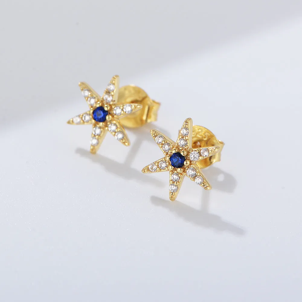 Zircon Six-pointed Star Silver Studs Earrings for Women