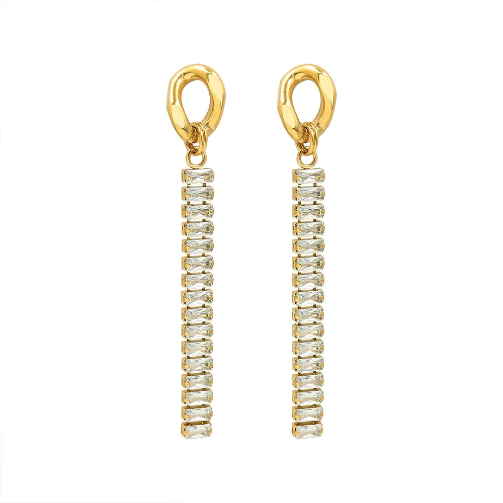 Zircon Slim Tassel Earrings - Elegant Titanium Steel & Gold Plated Jewelry