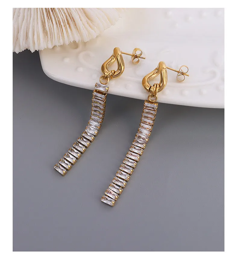 Zircon Slim Tassel Earrings - Elegant Titanium Steel & Gold Plated Jewelry