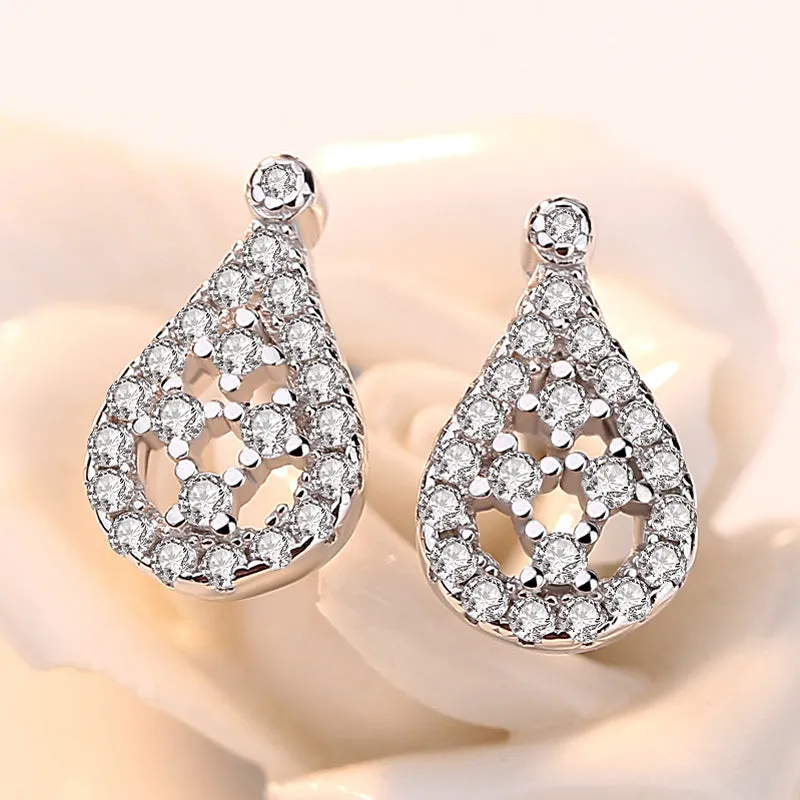 Zircon Water Drop Pendant Silver Studs Earrings for Women