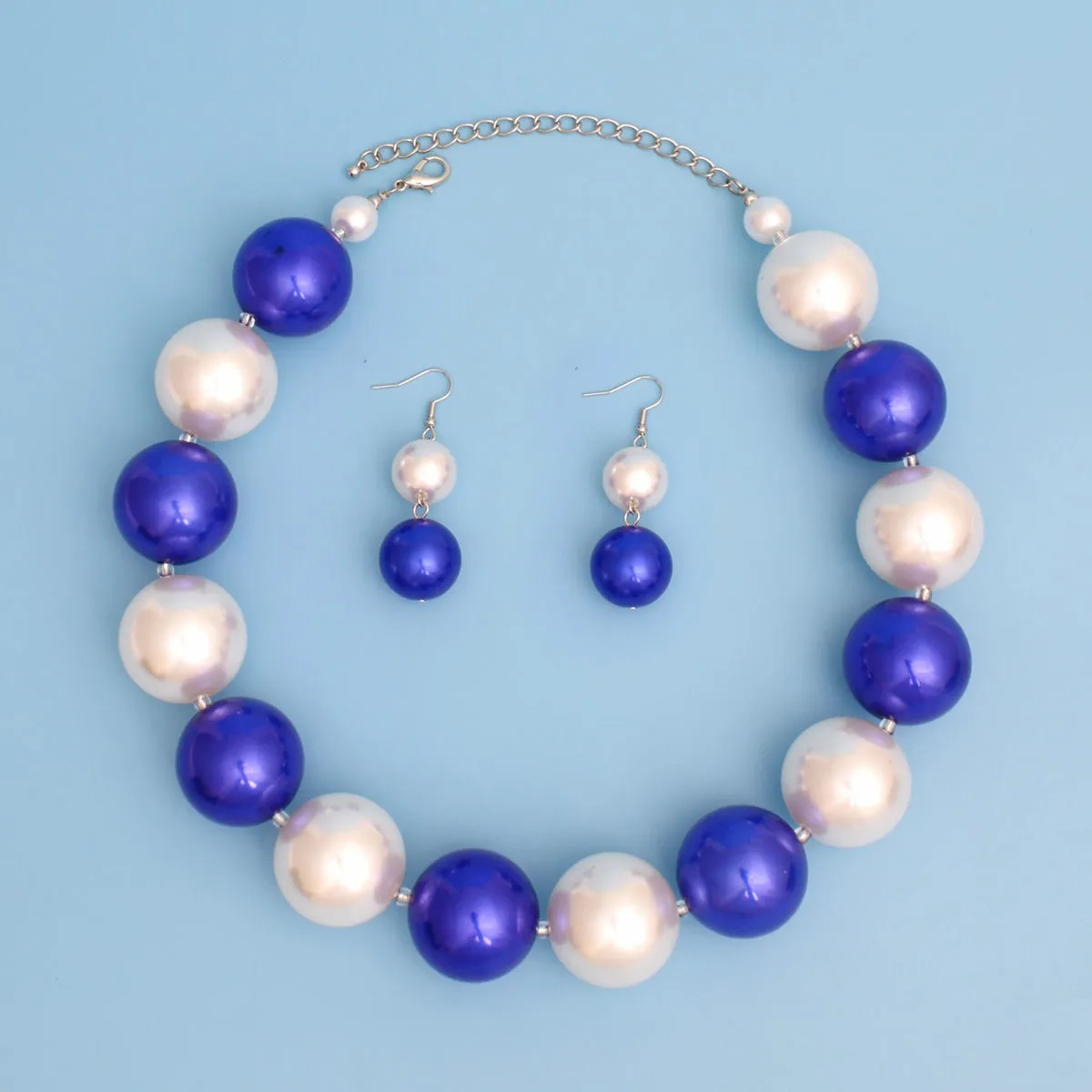 ZPB Sorority Blue White 30mm Jumbo Pearl Set